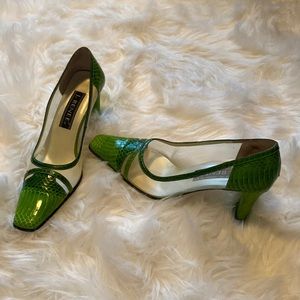 Vintage J. Reneé Heels - Green Leather and Mesh Size 8.5